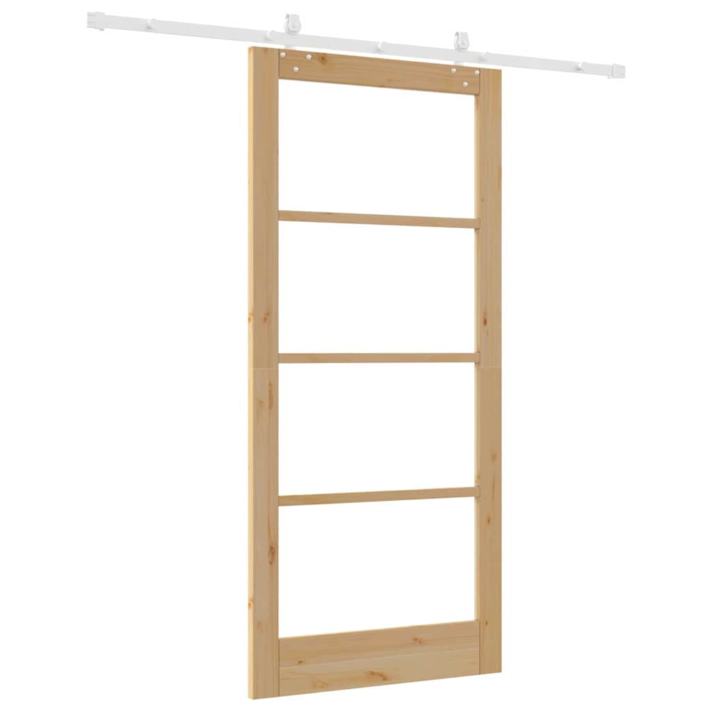 Sliding Door Natural 93 x 202 cm Solid Pine Wood and Glass
