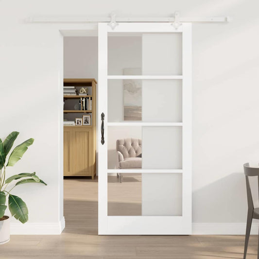 Sliding Door 93 x 211 cm Solid Pine Wood and Glass White