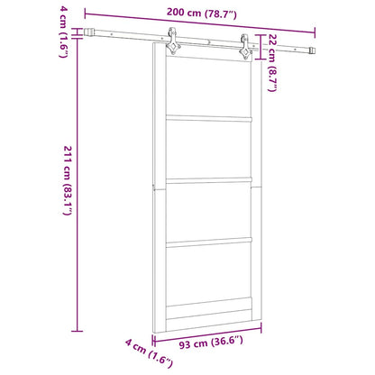 Sliding Door White 93 x 211 cm Solid Pine Wood and Glass