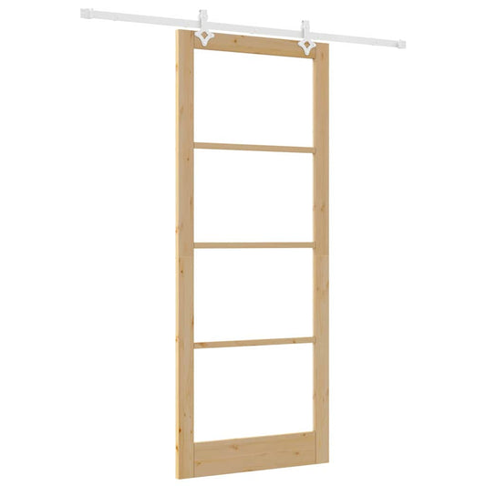 Sliding Door 93 x 232 cm Solid Pine Wood and Glass Natural