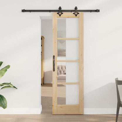 Sliding Door Natural 61 x 198.5 cm Solid Pine Wood and Glass