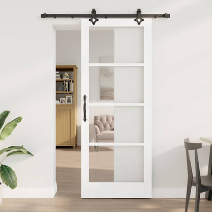 Sliding Door White 83 x 211 cm Solid Pine Wood and Glass
