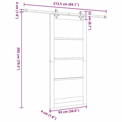 Sliding Door White 93 x 202 cm Solid Pine Wood and Glass