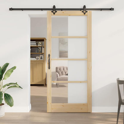 Sliding Door Natural 93 x 211 cm Solid Pine Wood and Glass