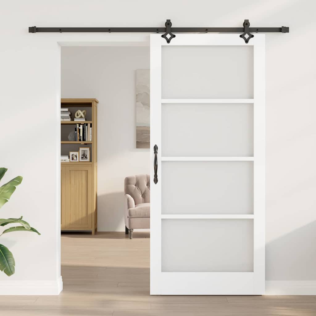 Sliding Door White 93 x 211 cm Solid Pine Wood and Glass