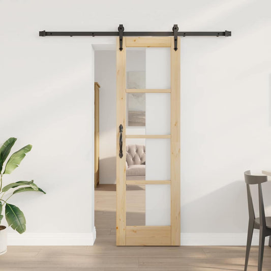 Sliding Door 61 x 198.5 cm Solid Pine Wood and Glass Natural