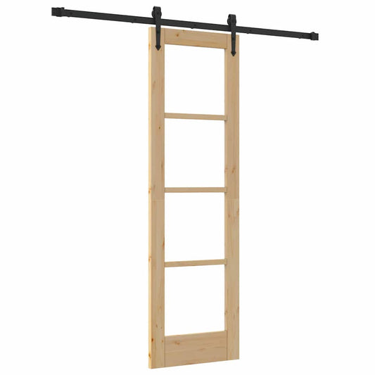 Sliding Door 61 x 198.5 cm Solid Pine Wood and Glass Natural