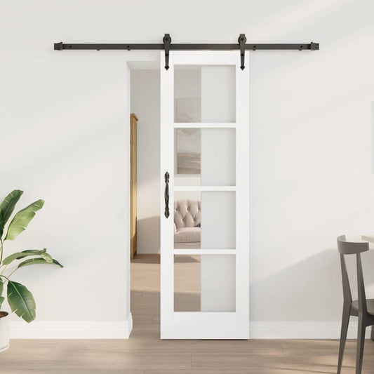 Sliding Door 61 x 198.5 cm Solid Pine Wood and Glass White