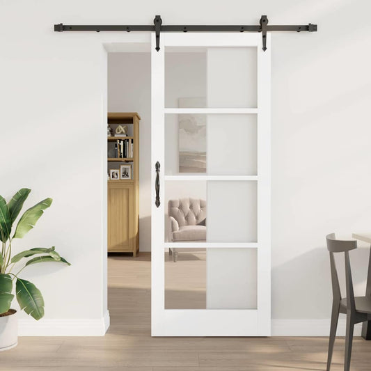 Sliding Door 83 x 211 cm Solid Pine Wood and Glass White