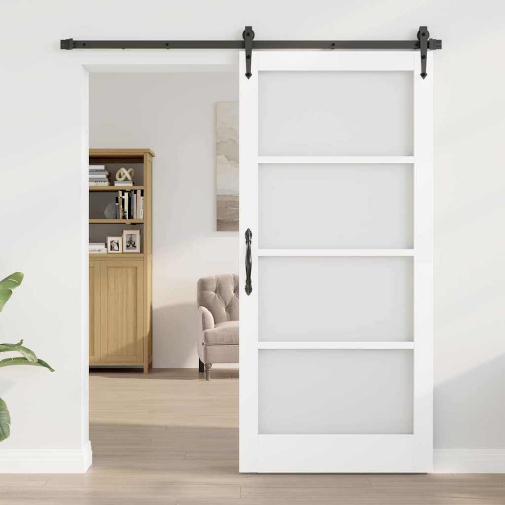 Sliding Door White 93 x 202 cm Solid Pine Wood and Glass