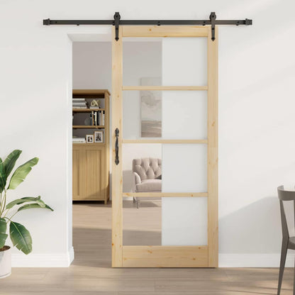 Sliding Door Natural 93 x 211 cm Solid Pine Wood and Glass