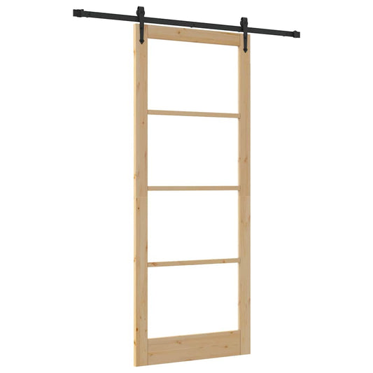 Sliding Door 93 x 232 cm Solid Pine Wood and Glass Natural