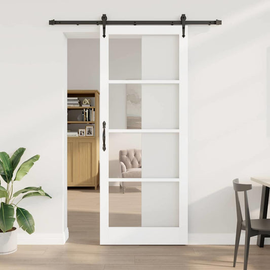 Sliding Door 93 x 232 cm Solid Pine Wood and Glass White