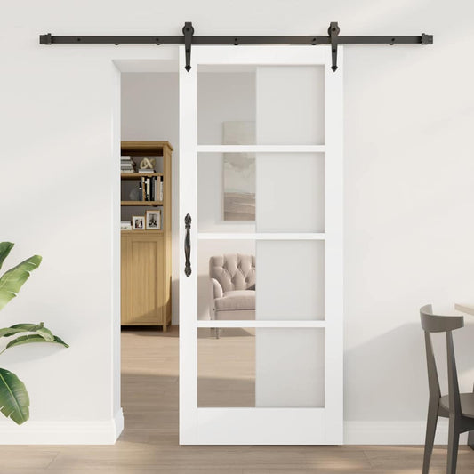 Sliding Door 83 x 202 cm Solid Pine Wood and Glass