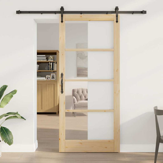 Sliding Door 93 x 211 cm Solid Pine Wood and Glass