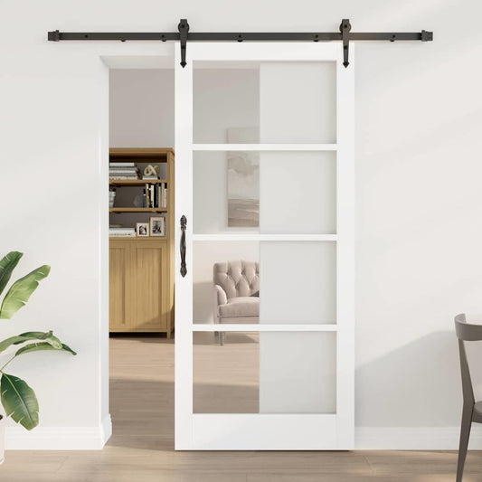 Sliding Door 93 x 211 cm Solid Pine Wood and Glass