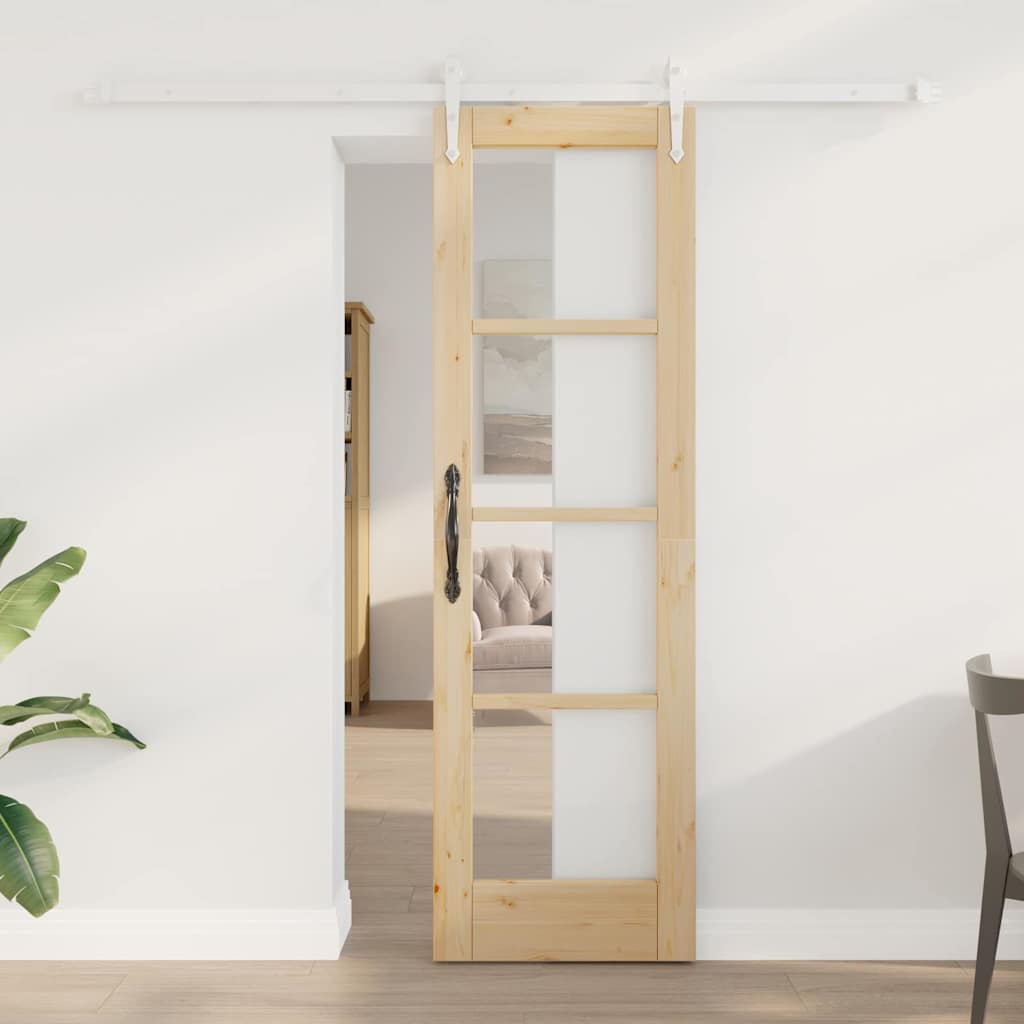 Sliding Door Natural 61 x 198.5 cm Solid Pine Wood and Glass