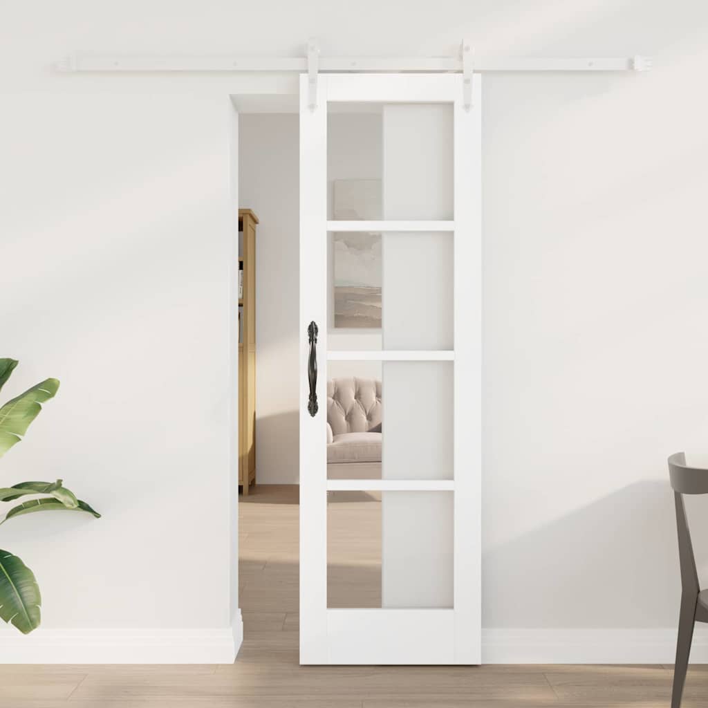 Sliding Door White 61 x 198.5 cm Solid Pine Wood and Glass