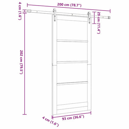 Sliding Door White 93 x 202 cm Solid Pine Wood and Glass