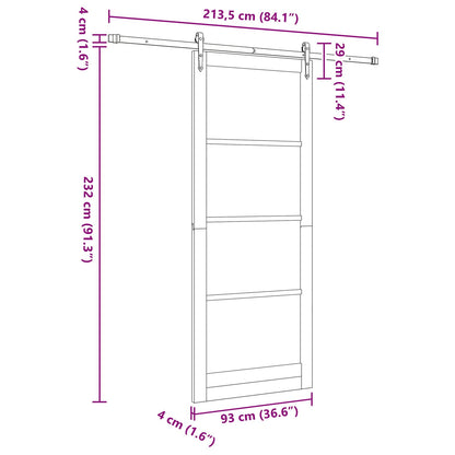 Sliding Door ORKDAL White 93 x 232 cm Solid Pine Wood and Glass