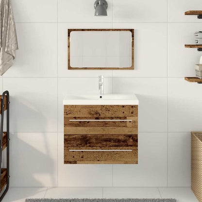 Bathroom Sink Cabinet with Drawer Wall-mounted 2 pcs Old Wood