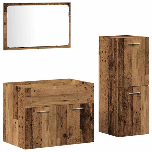 Bathroom Furniture Set 3 pcs Old Wood Engineered Wood