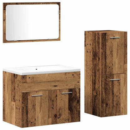 Bathroom Furniture Set 3 pcs Old Wood Engineered Wood