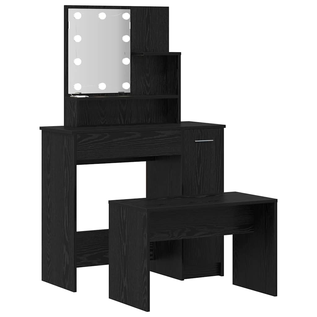LED Dressing Table Set 2 pcs Black Oak Engineered Wood
