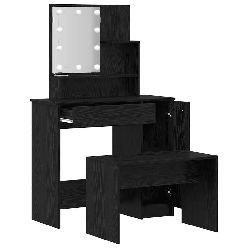 LED Dressing Table Set 2 pcs Black Oak Engineered Wood