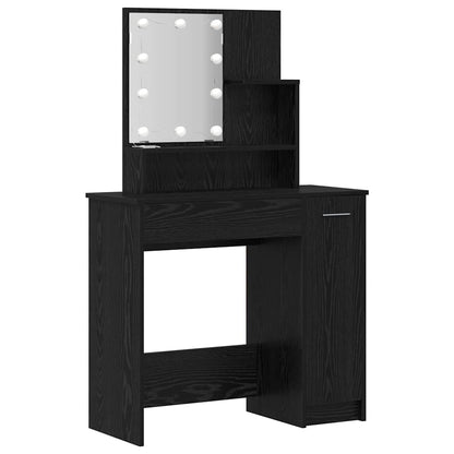 LED Dressing Table Set 2 pcs Black Oak Engineered Wood