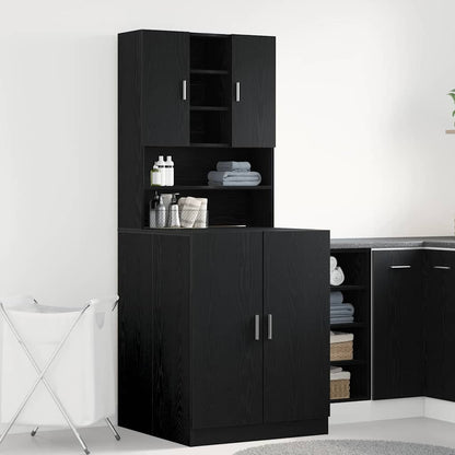 Washing Machine Cabinet 2 pcs Black Oak 70.5 x 71.5 x 181.5 cm