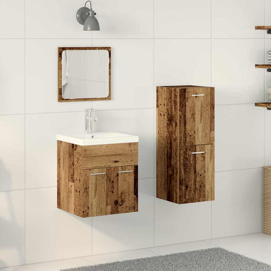 Bathroom Furniture Set 3 pcs Old Wood Engineered Wood