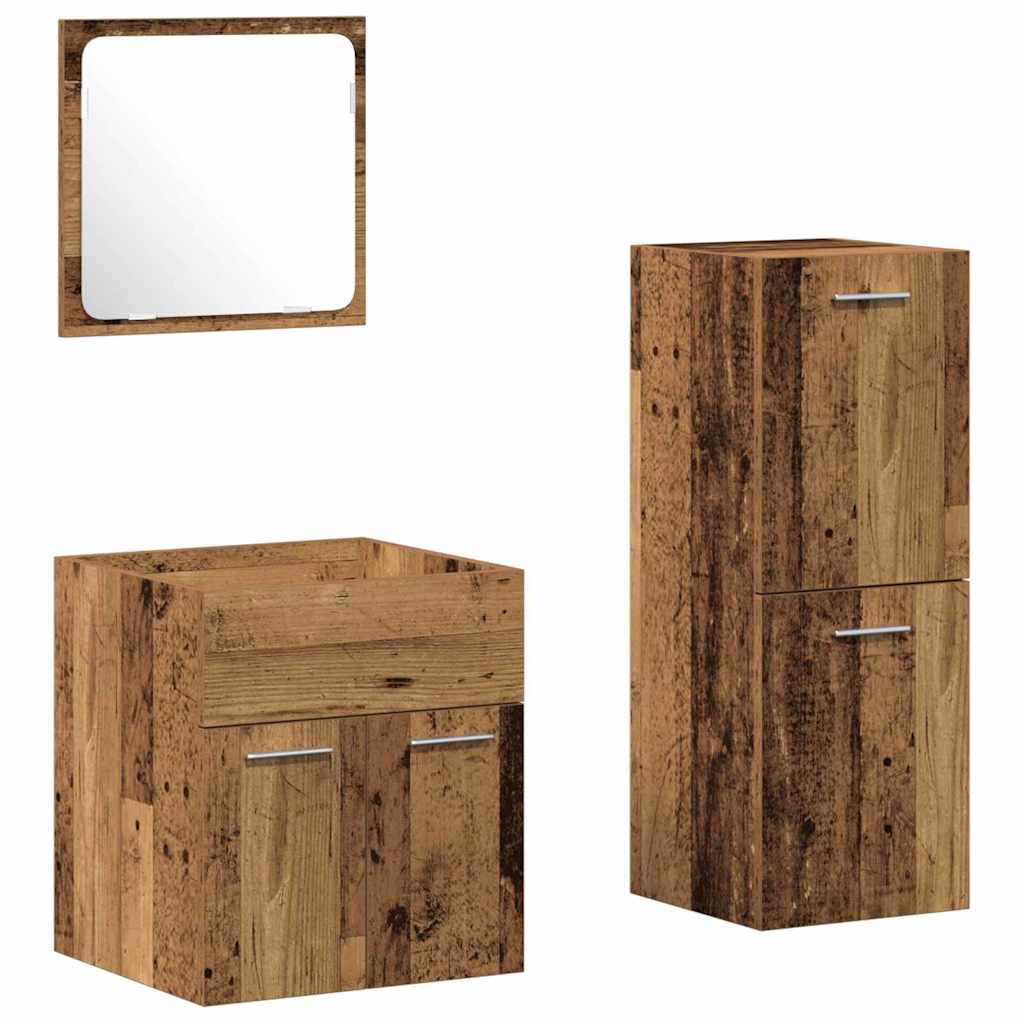 Bathroom Furniture Set 3 pcs Old Wood Engineered Wood