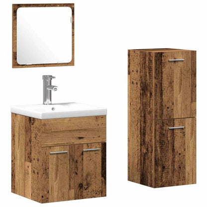 Bathroom Furniture Set 3 pcs Old Wood Engineered Wood