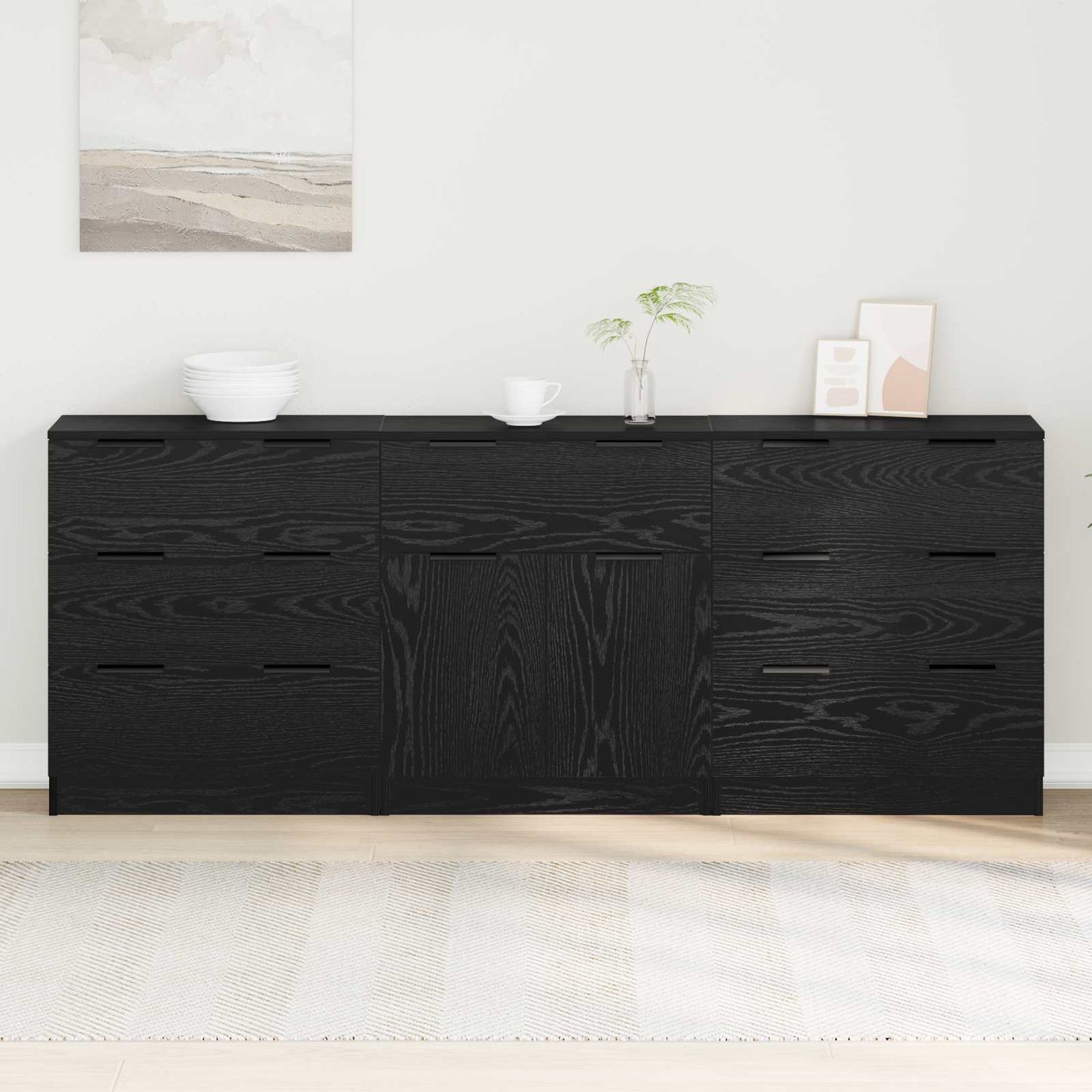 Sideboard 3 pcs Black Oak 181 x 30 x 70 cm Engineered Wood
