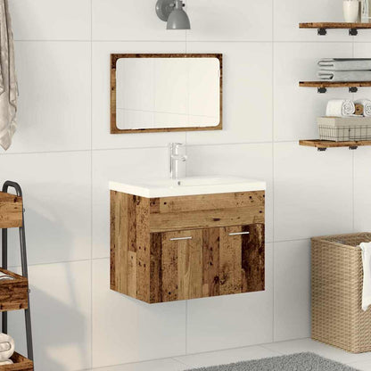 Bathroom Furniture Set Wall-mounted with Door Engineered Wood
