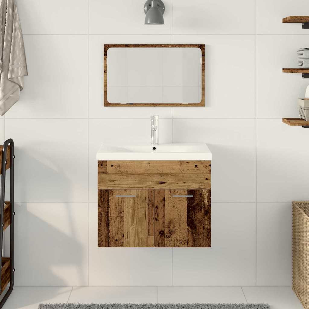 Bathroom Furniture Set Wall-mounted with Door Engineered Wood