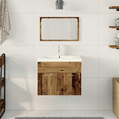 Bathroom Furniture Set Wall-mounted with Door Engineered Wood
