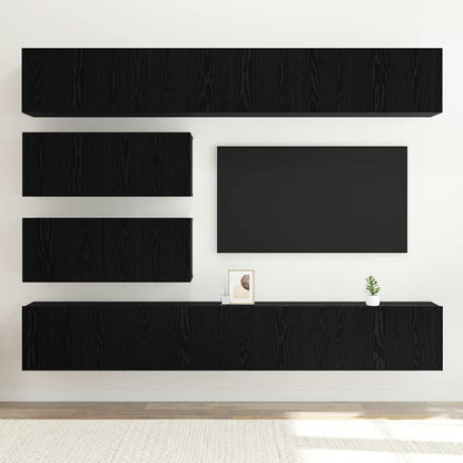 TV Cabinet Set Wall-mounted 6 pcs Black Oak Engineered Wood