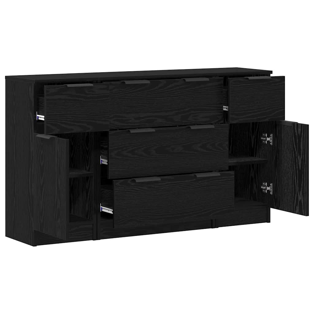 Sideboard with Drawer 3 pcs Black Oak Engineered Wood