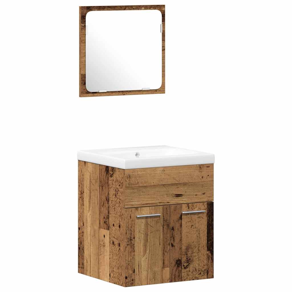 Bathroom Furniture Set with Door 3 pcs Old Wood Engineered Wood