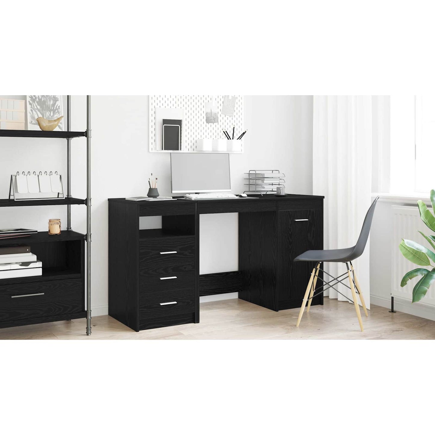 Desk with Door 2 pcs Black Oak 140 x 50 x 76 cm Engineered Wood