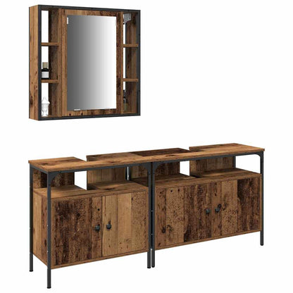 Bathroom Vanity Units with Shelf 3 pcs Brown Engineered wood