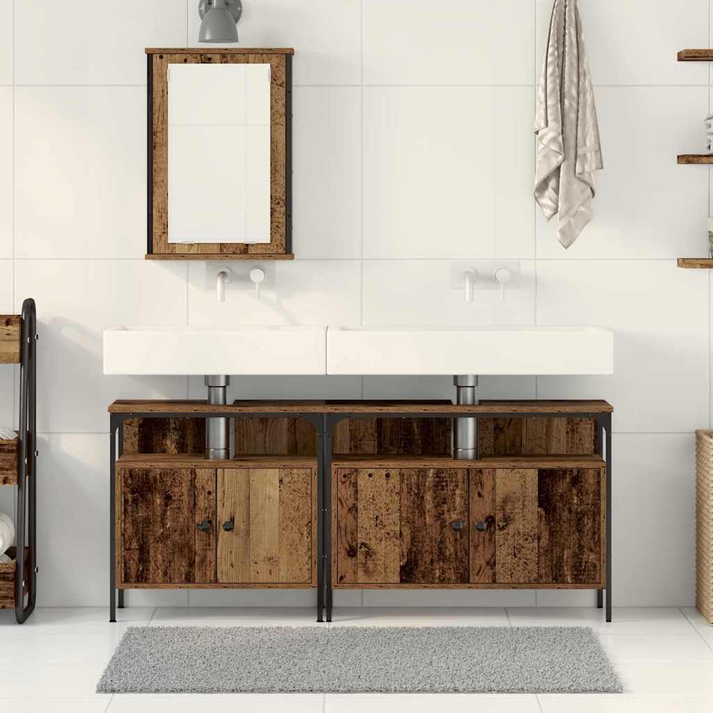 Bathroom Vanity Units with Shelf 3 pcs Brown Engineered wood