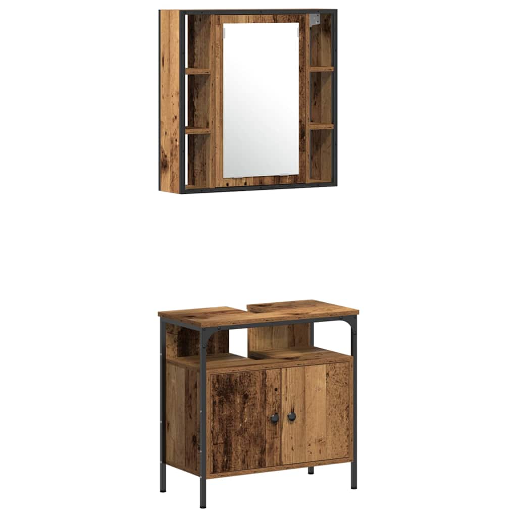 Bathroom Furniture Set with Shelf 3 pcs Brown Engineered wood