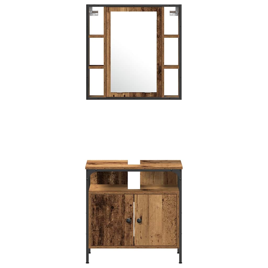 Bathroom Furniture Set with Shelf 3 pcs Brown Engineered wood