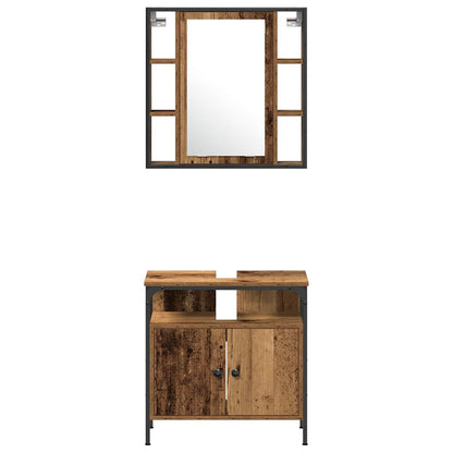 Bathroom Furniture Set with Shelf 3 pcs Brown Engineered wood