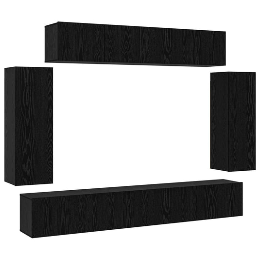 TV Cabinet Set 6 pcs Black Oak Engineered Wood