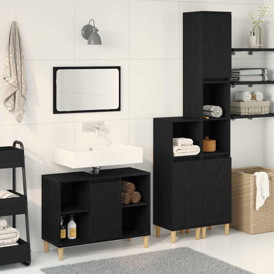 Bathroom Furniture Set 3 pcs Black Engineered wood