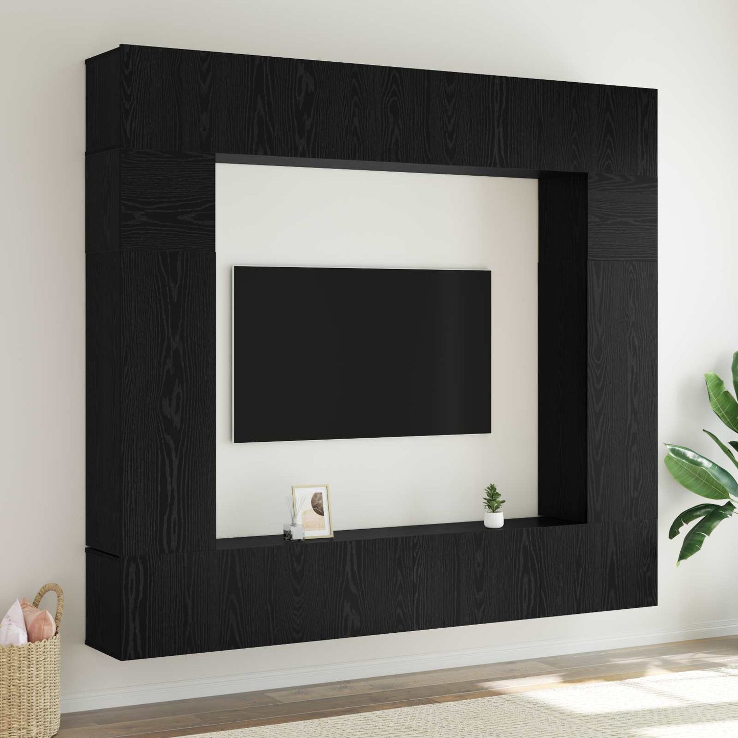 TV Cabinet Set 8 pcs Black Oak Engineered Wood